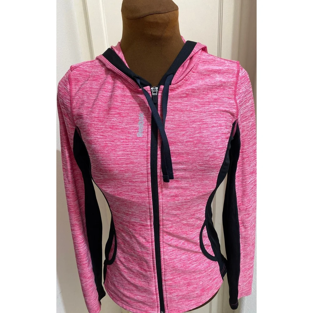 Reebok Active Hooded Jacket Petite XS/S Pink/Black - Picture 2 of 9